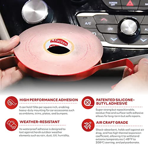 XFasten Super Strength Automotive Molding Tape, Gray, 1/2-Inch x 30-Foot, Double Sided Exterior Mounting Tape for Auto Body Molding, Trim, Side Mirror, Emblem, Nameplate and Outdoor Applications